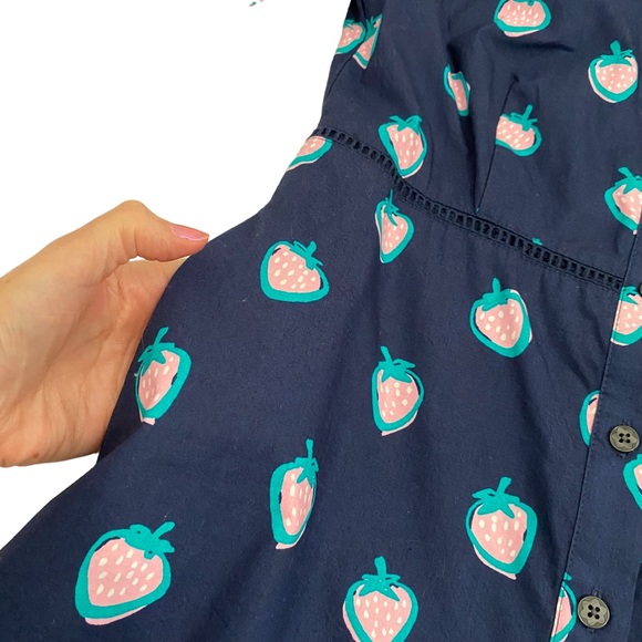 Draper James Navy Blue Pink & Green Strawberry Print Shirt Dress, Size 0 - Picture 10 of 16